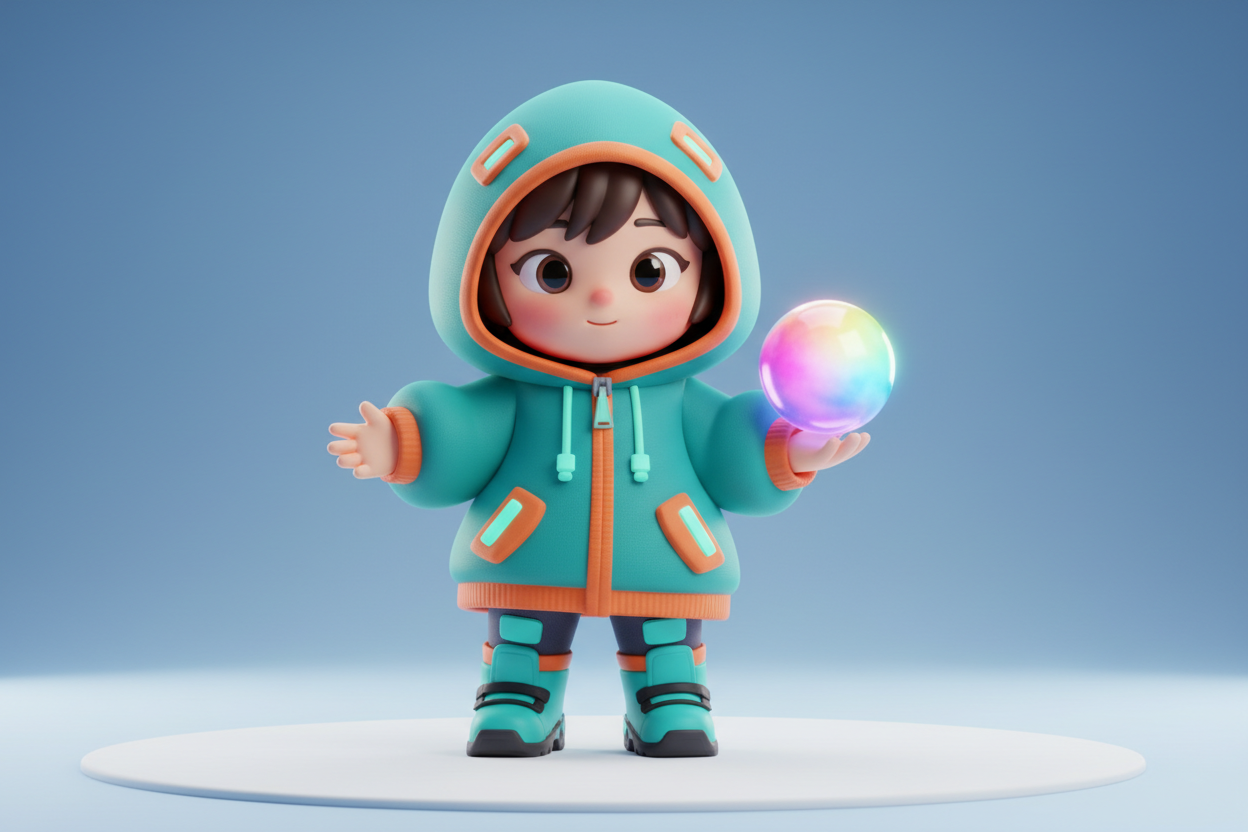animated 3d miniature of a person holding iin hand