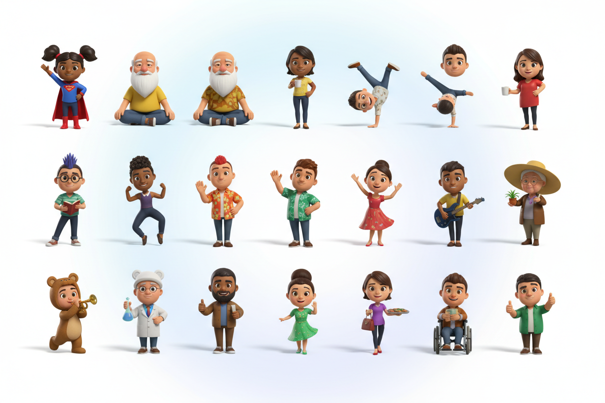 20 number of  3d animated miniatures of different people