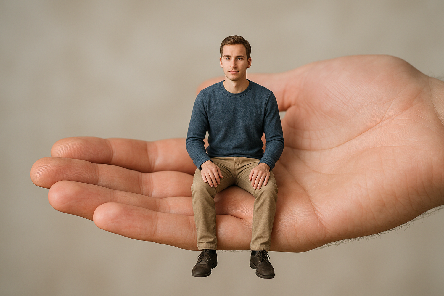 miniature person figure of 7 inches holding in hand 