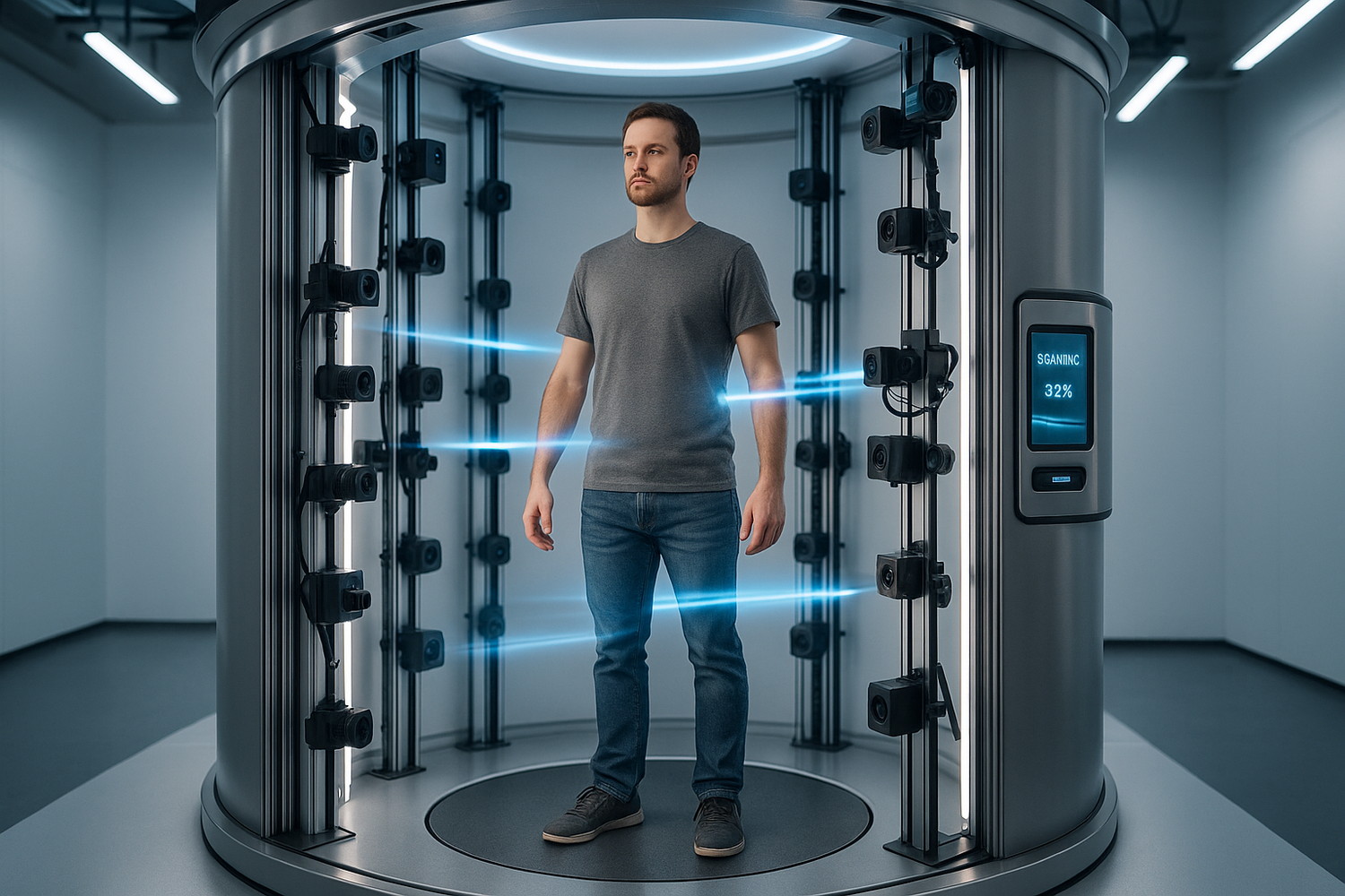 person standing in scanning machine for miniautre 