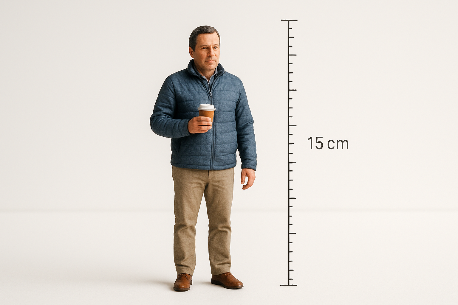 standing miniature of a person 15 cm tall holding in hand